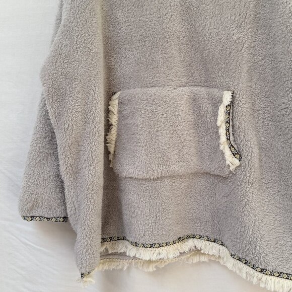 Natural Life Sherpa Fringed Trim Hooded Jacket One Size O/S Beige Fleece Boho - Picture 3 of 9